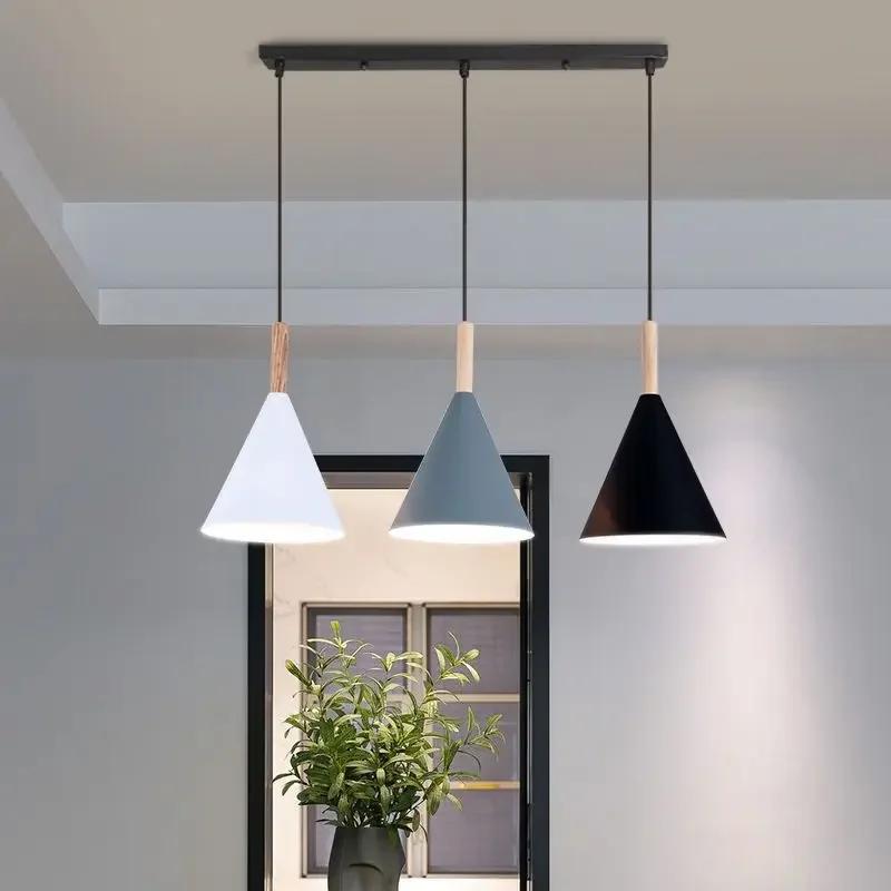 Restaurant Chandelier Nordic Simple Modern Macaron Color LED Iron Lamp Bar Dining Room Table Lamp E27 Bulb