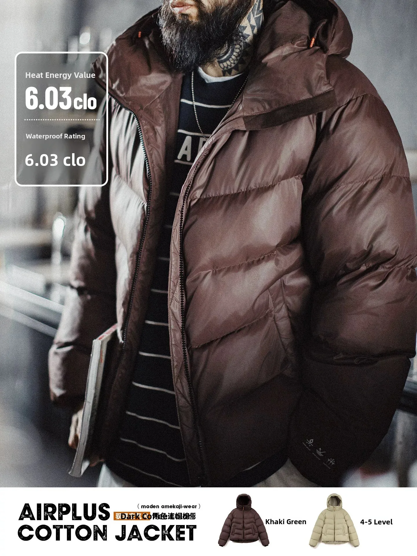 

Maden ort Hooded Jaet American Sle Cotton Polyester Fiber Outdoor Soft ell Bread Sle Coat for Men Autumn Winter