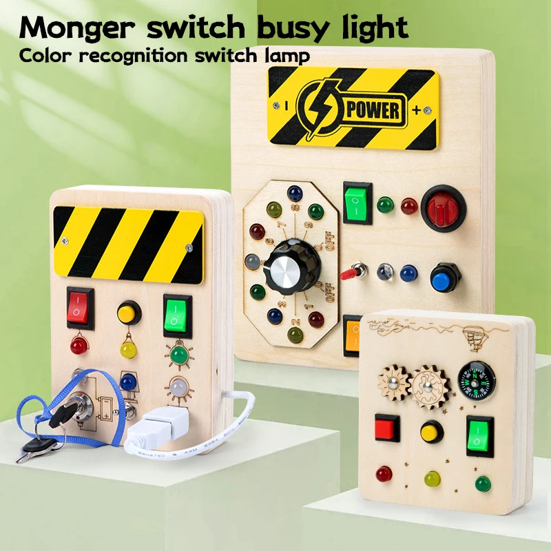 Montessori Busy Board Sensory Toys Children Wooden LED Light Switch Control Board Toys Puzzle Color Cognition Delight Toys