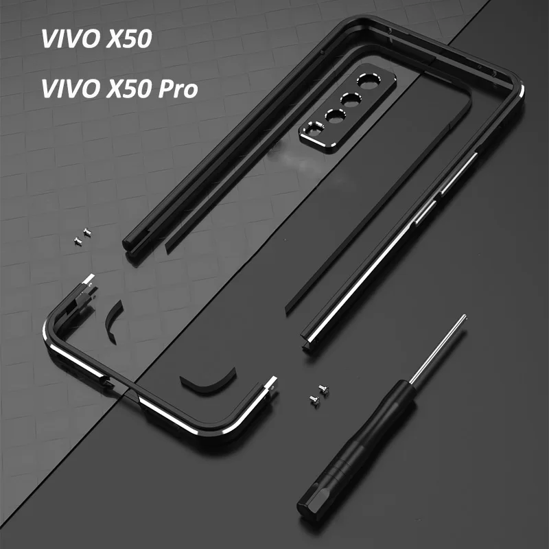 

Dual Color Aurora Border Aluminum Metal Bumper Case For VIVO X50 X 50 Pro 4G Cover Case Lens Carmera+Frame Protector