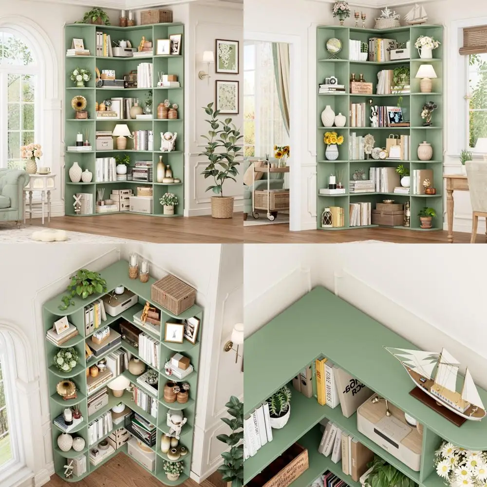 6-Tier Tall Corner Bookshelf with Open Storage, Wooden 74 High Bookcase for Home Organization and Storage Solutions