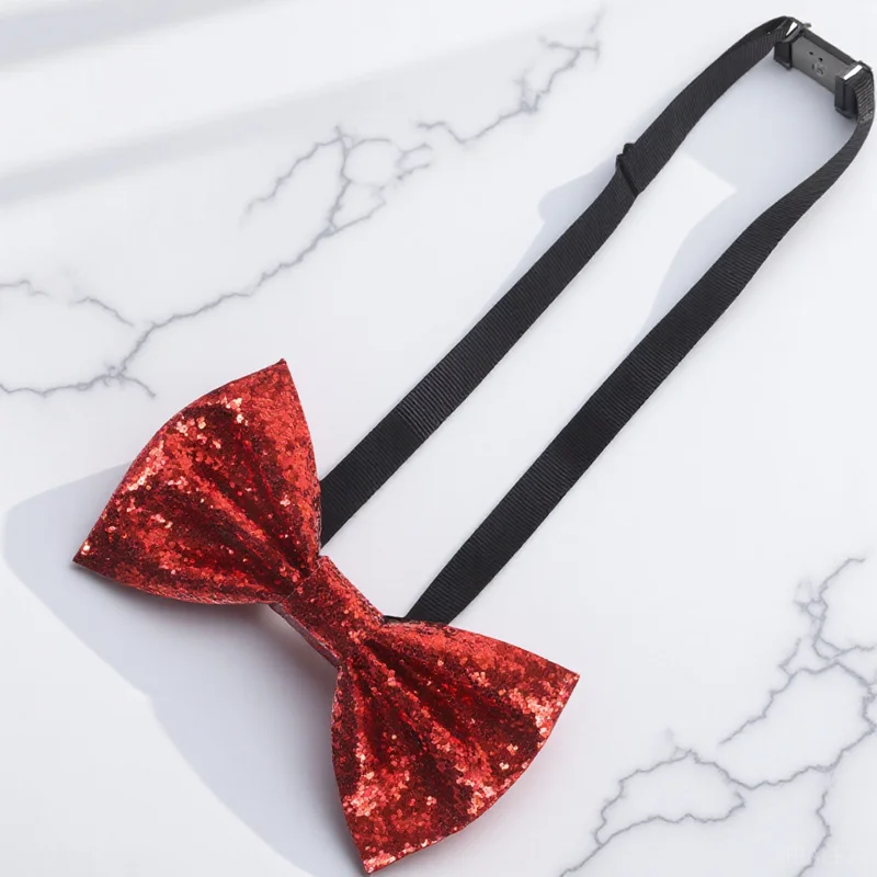 Nœud papillon pour adultes, pré-attaché, réglable, à paillettes, en PU, pour Banquet, fête, marié, pour smoking de mariage