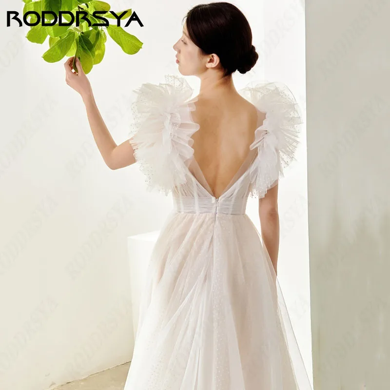 RODDRSYA Fairy V-Neck A-Line Wedding Dresses Sleeveless Tulle Sexy Backless robe de mariée Elegant Ivory Custom Made 2024