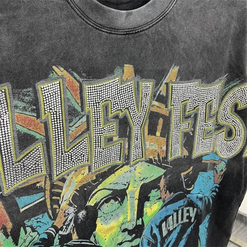 

Американские винтажные футболки Vale для мужчин и женщин, черная потертая футболка большого размера VALLEY с надписью Hot Drill