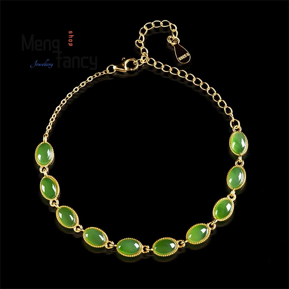 

Natural Old Material Hetian Jade Jasper Egg Bracelet S925 Silver Inlaid Sexy Young Girls High-grade Exquisite Fashion Jewelry