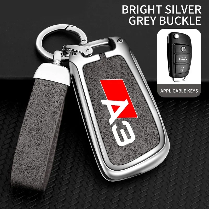 Zinklegierung Leder Auto Fernbedienung Schlüssel Fall Abdeckung Halter Shell Für Audi A3 8P 8V 8L S3 RS3 Individuelles LOGO Geschützt Schlüsselbund Tasche