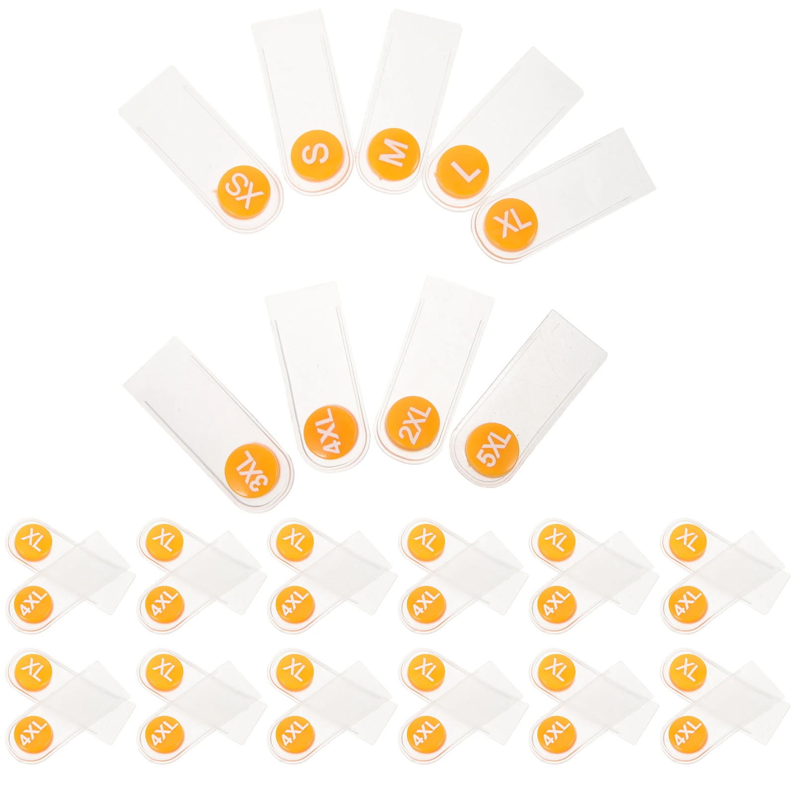 

90Pcs Plastic Size Labels Clothes Size Tags Garments Labels Steam Iron Safe Clear Logo for Clothing Store