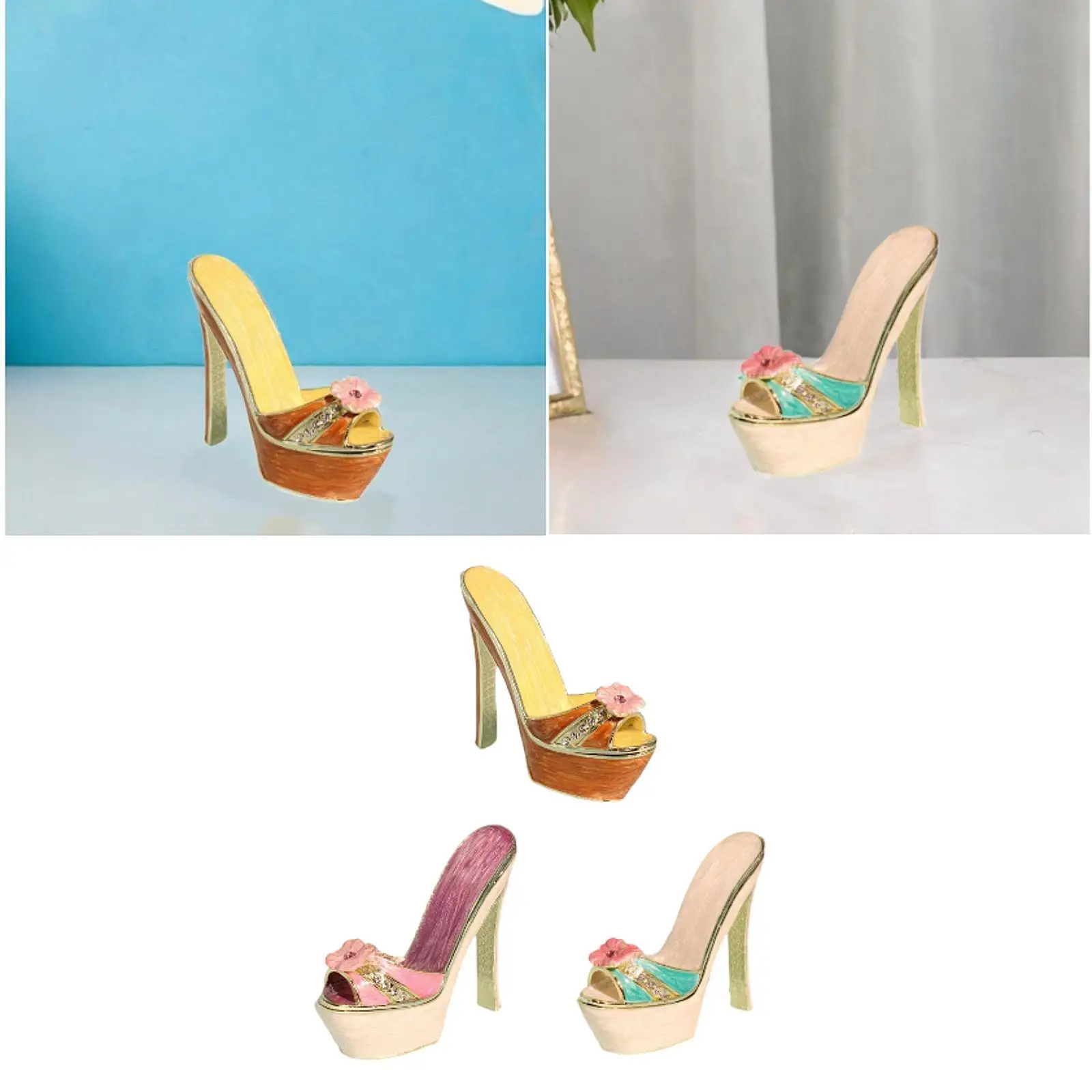Enamel Trinket Box Alloy High Heel Jewelry Box for Rings Pendants Ear Studs