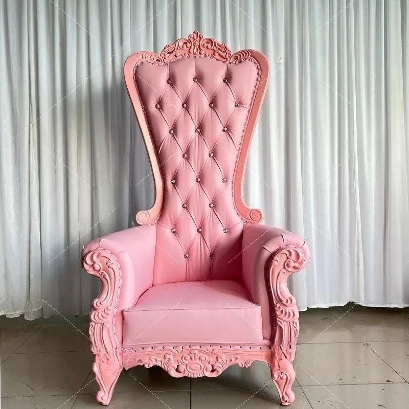 Classical high back chair store hotel image chair solid wood decoration pink high back sofa chair