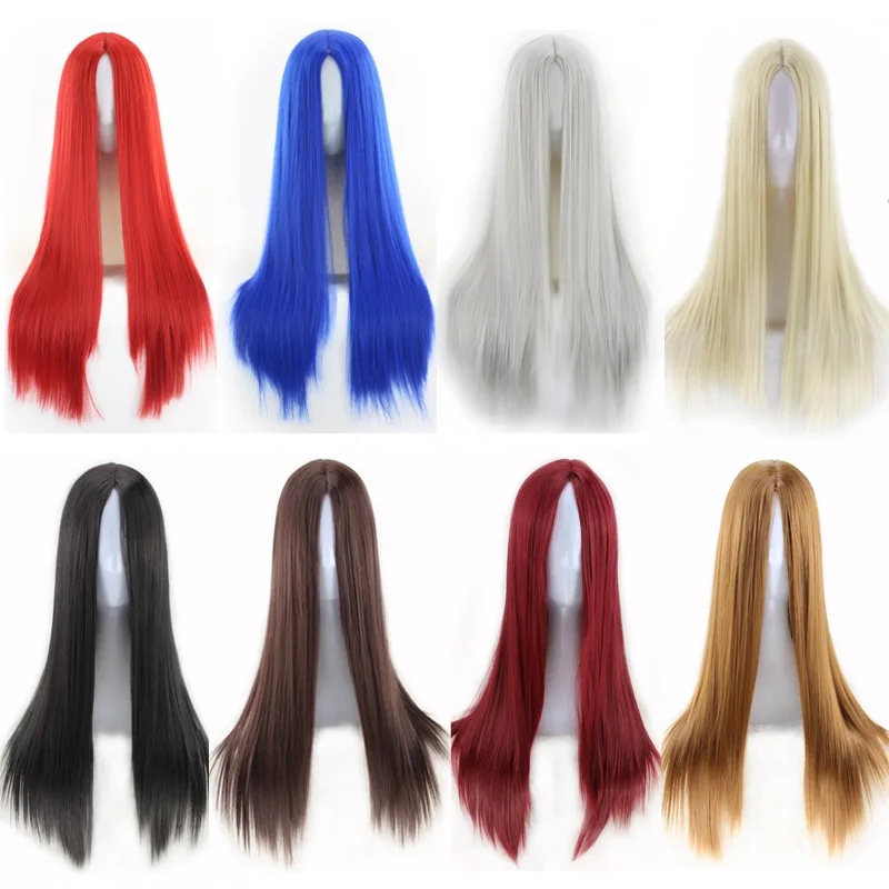 

Black wig Synthetic Heat Resistant Long Straight Middle Part Line Costume Cosplay Hair 26 Inches Salon Party Hairpieces