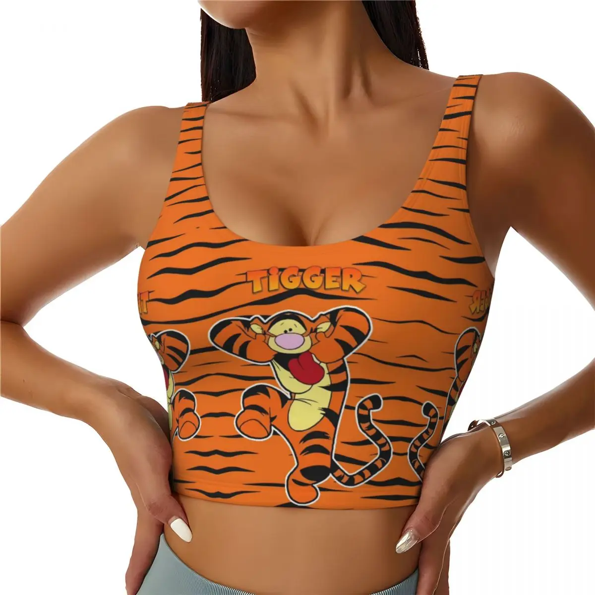 Custom High Impact The Tigger Movie Print Sports Bra for Women Gym Workout Yoga Crop Top