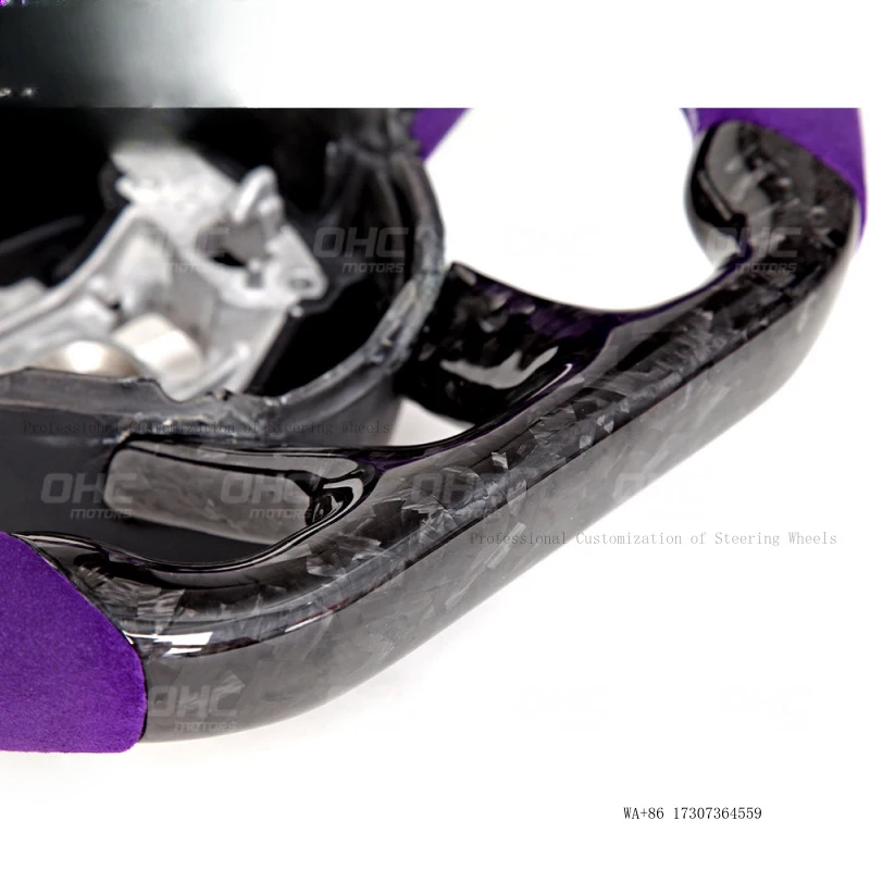Suitable for Dodge, purple suede leather + forged pattern, black stitching, car steering wheel modification