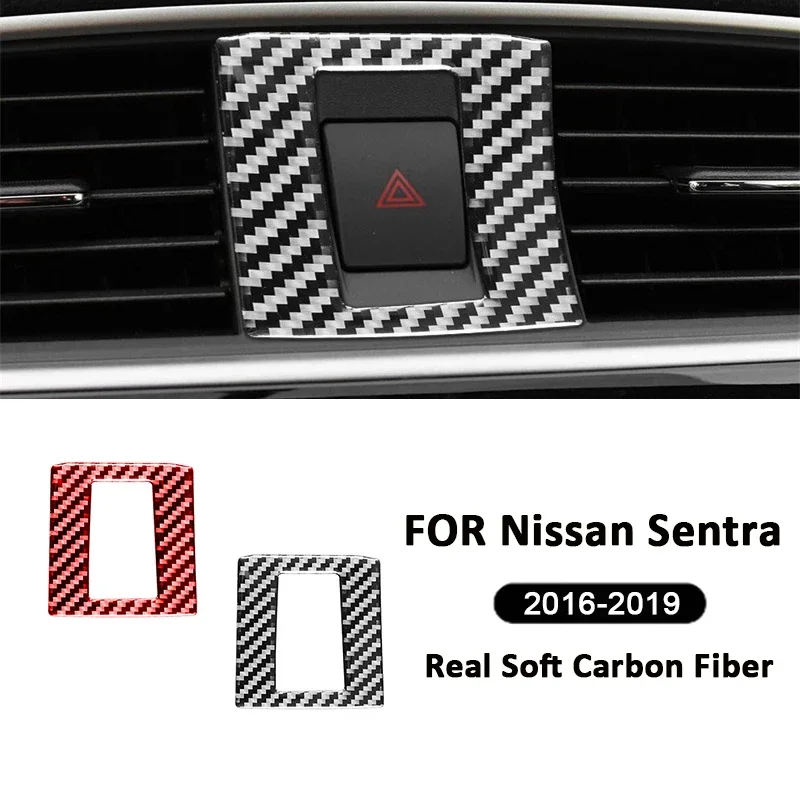 

For Nissan Sentra 2016-2019 Carbon Fiber Car Emergency Warning Light Switch Panel Frame Decoration Stickers Interior Accessories