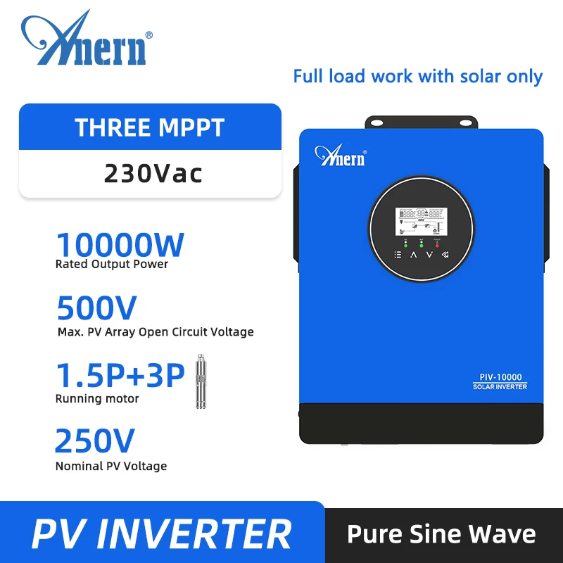 

Anern 10000W 6000W Solar Inverters Off Grid Three Dual MPPT 4.5P 3P Motor 230Vac PV Inverter Pure Wave Max 9000W 13500W