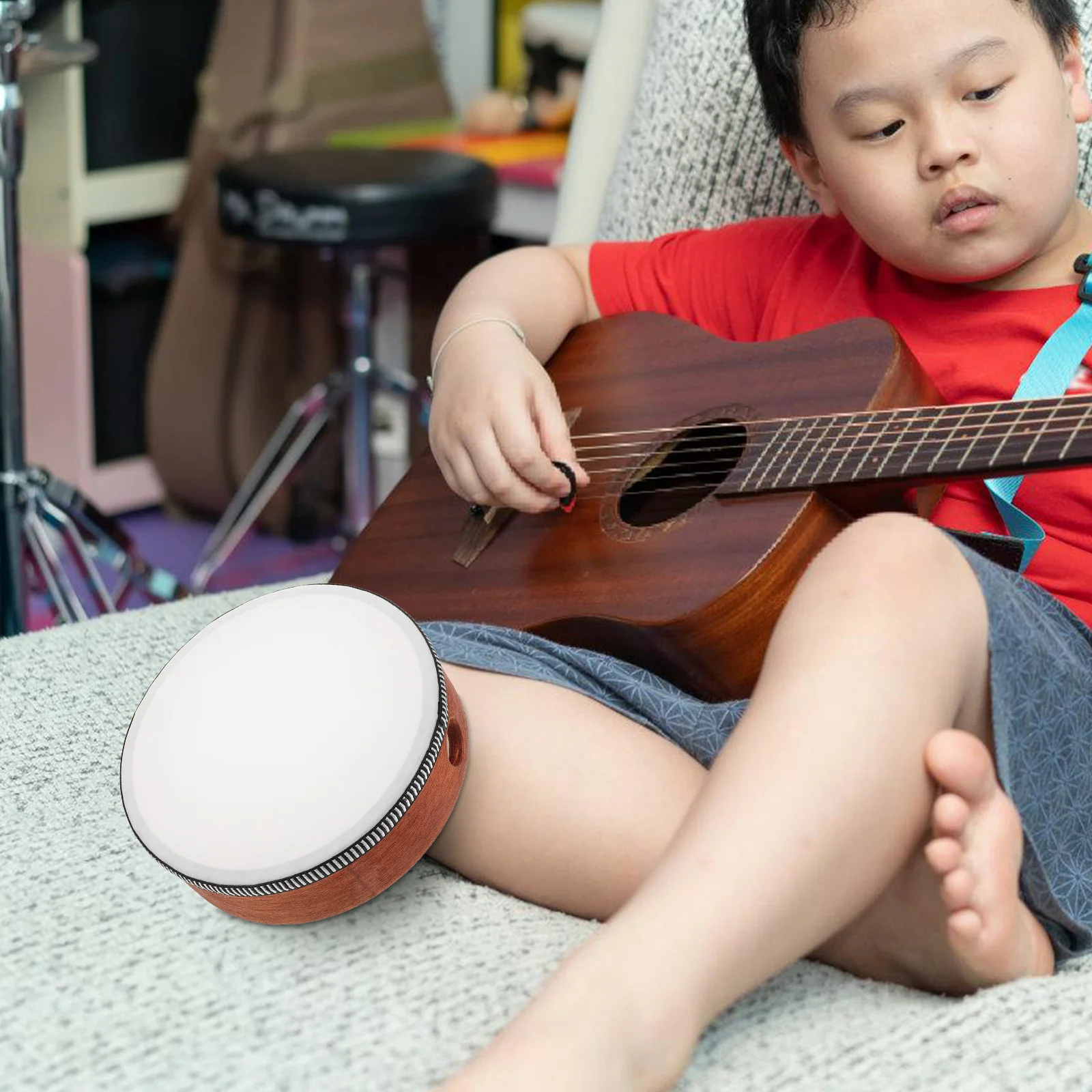 2 قطعة طبلة يدوية خشبية 6 بوصة قرع يدوي الدف قبضة مريحة التعليم المبكر آلة موسيقية بني