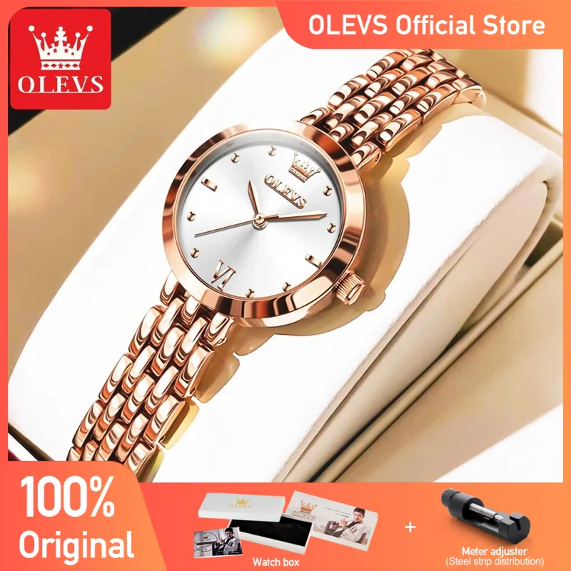 OLEVS Women\'s Watches Elegant Fashion Rose Gold Small Dial Original Quartz Waterproof Wristwatch for Ladies Bracelet Gift Box