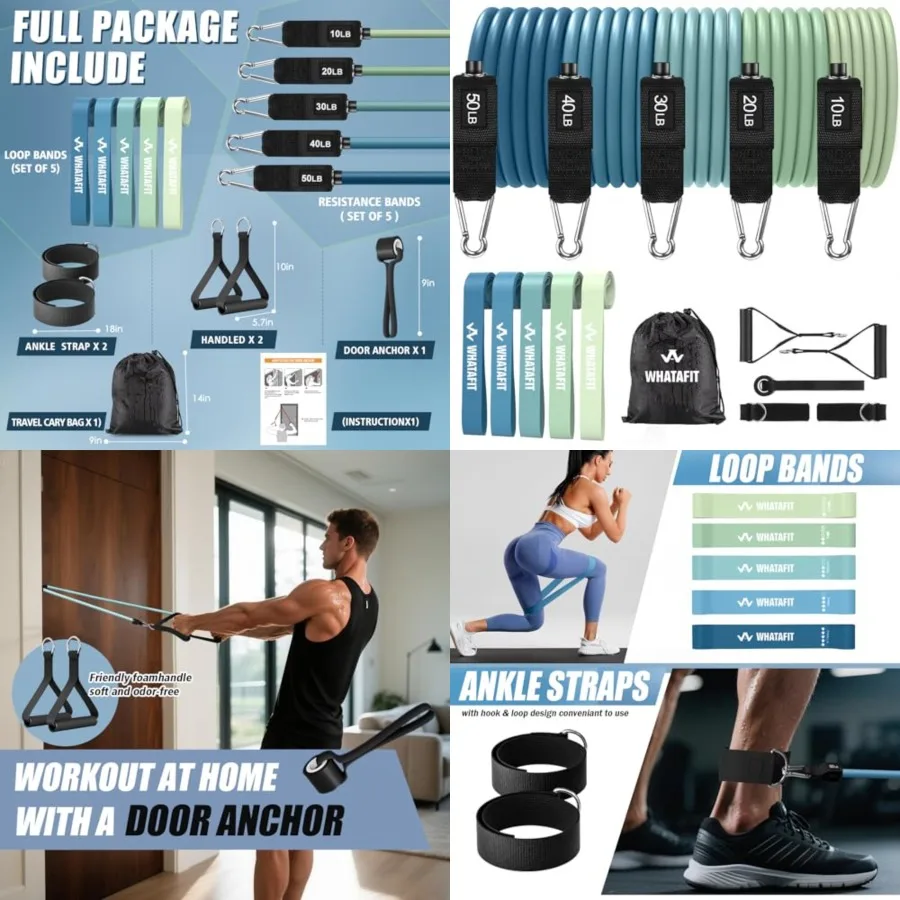 

Resistance Bands, Exercise Bands, Workout Bands with Handles, Door Anchor and Ankle Straps, 5 Resistance Levels Fitness Bands f