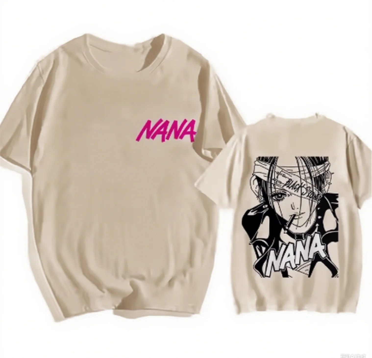 

Мягкая хлопковая футболка с графикой NANA Art Front Text Back Character Great for NANA Fans Streetwear Print New Arrival Tee S-4XL