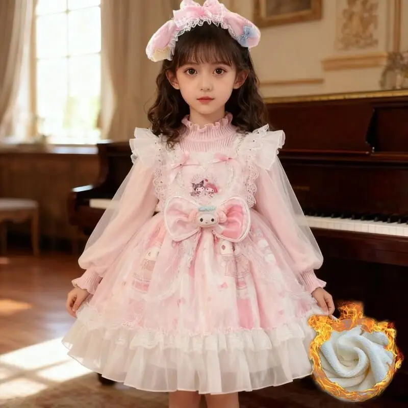 فساتين سانريو الشتوية للأطفال فستان أنيمي ميلودي للفتيات لحفلات أعياد الميلاد من التول فستان لوليتا الأميرة السميك كاواي #3