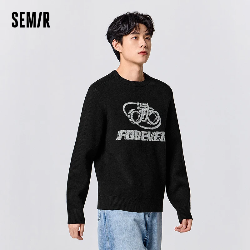 Semir Pullover Sweater Men 2023 Winter New Contrasted Color Jacquard Commuter Sweater