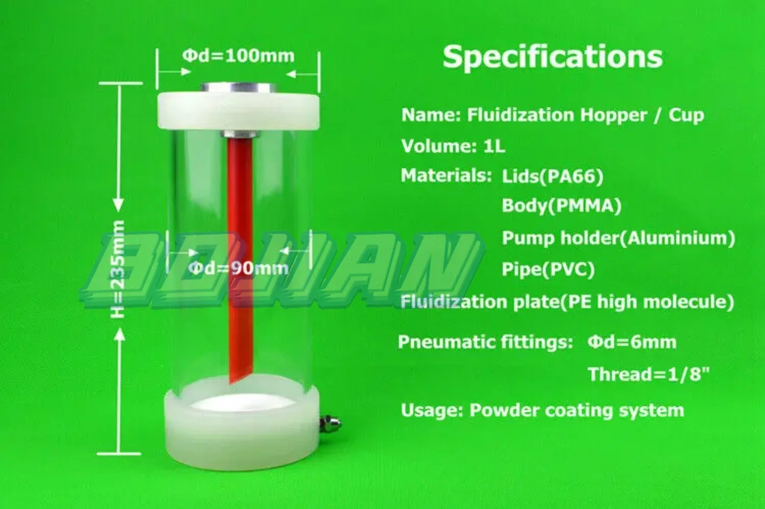 Elektrostatis bubuk lapisan Fluidization Hopper Cup 1L kualitas tinggi elektrostatis Cup dan pompa IG06