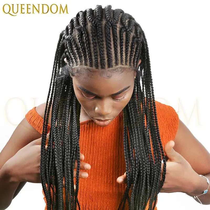 36 inch Cornrow Twisted Gevlochten Pruiken Godin Box Braid Faux Locs Pruik Synthetische Full Lace Front Vlechten Pruik voor Zwarte vrouwen