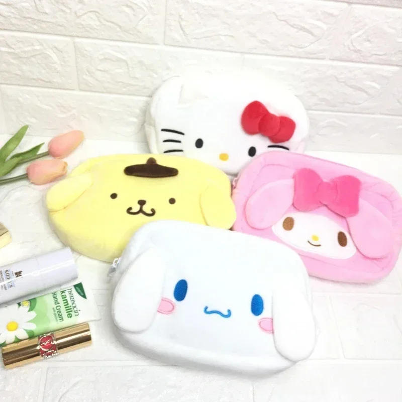 Sanrio Cinnamoroll Borsa per cosmetici Pom Pom Purin Astuccio per studenti XO Nero Cosmetico Piccoli oggetti Portafoglio portaoggetti Simpatico cuore femminile