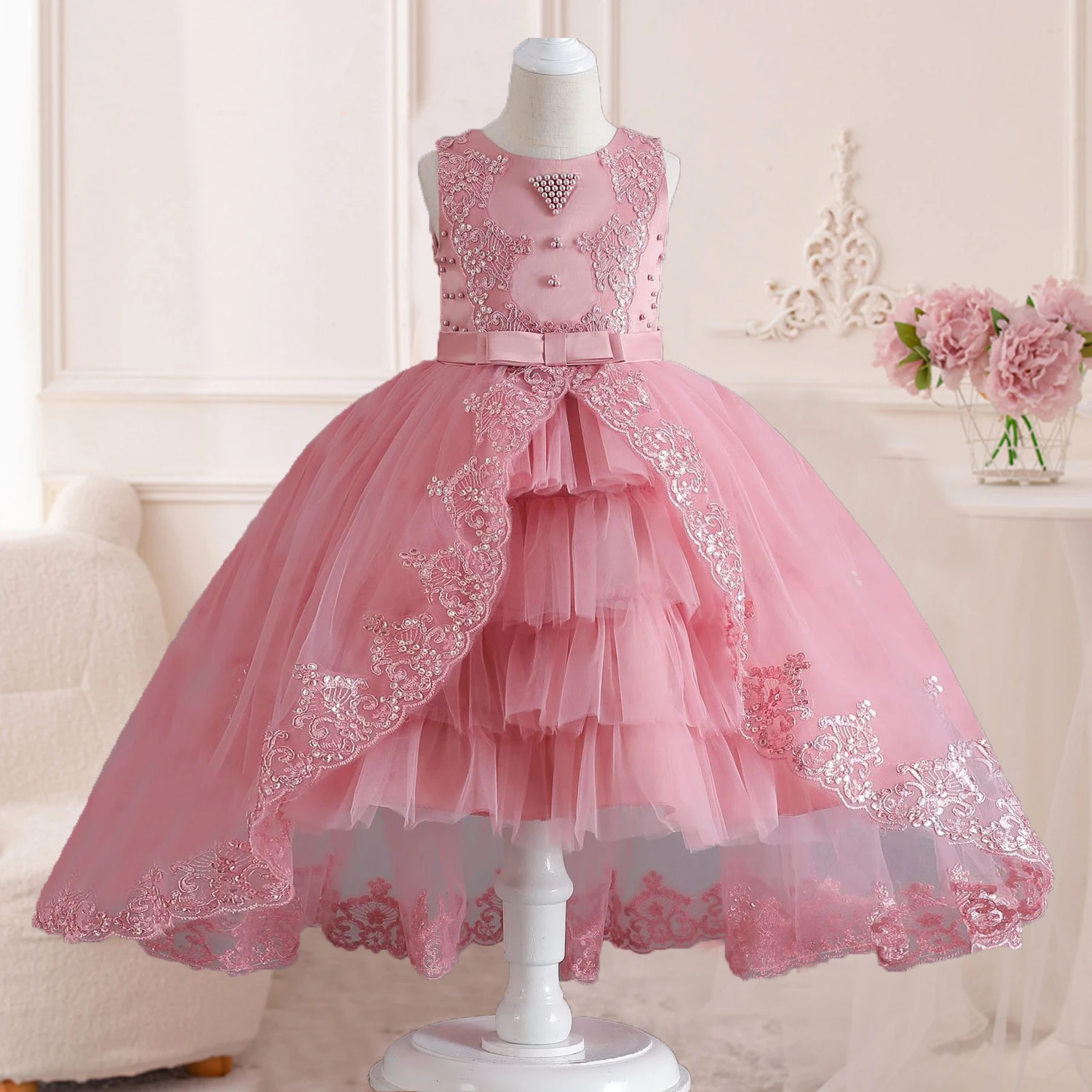 

Little Big Girls Lace 3D Flower Girl Birthday Party Pageant Formal Dress AT113