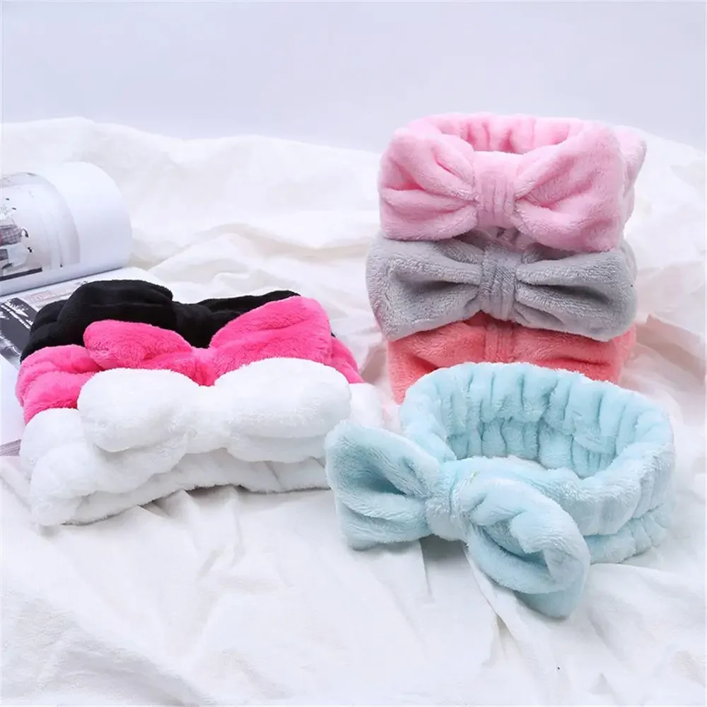 Coral Fleece Hairbow Cross Headband For Wash Face Makeup Lady Bath Mask Cosmetic Hairband Elastic Soft Turban Hair Accessories