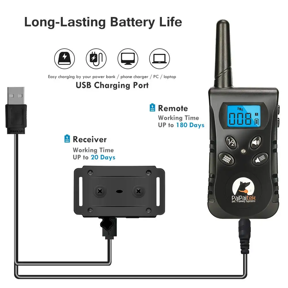 Kalung Pelatihan Anjing PaiPaitek Tanpa Kejut dengan Remote, Kalung Getar Teringan untuk Anjing Kecil yang Dapat Diisi Ulang, Jangkauan 1600ft