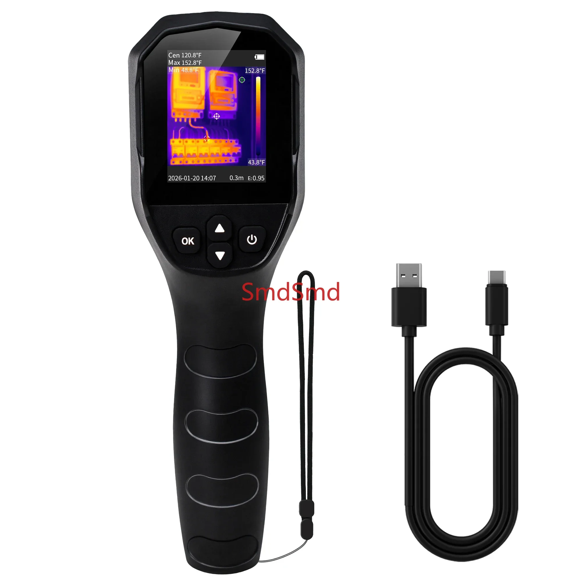 Handheld Thermal Imaging Camera, 96×96 IR TISR Super Resolution 240×240, 25Hz Refresh Rate, -20℃~550℃ Temp Range,