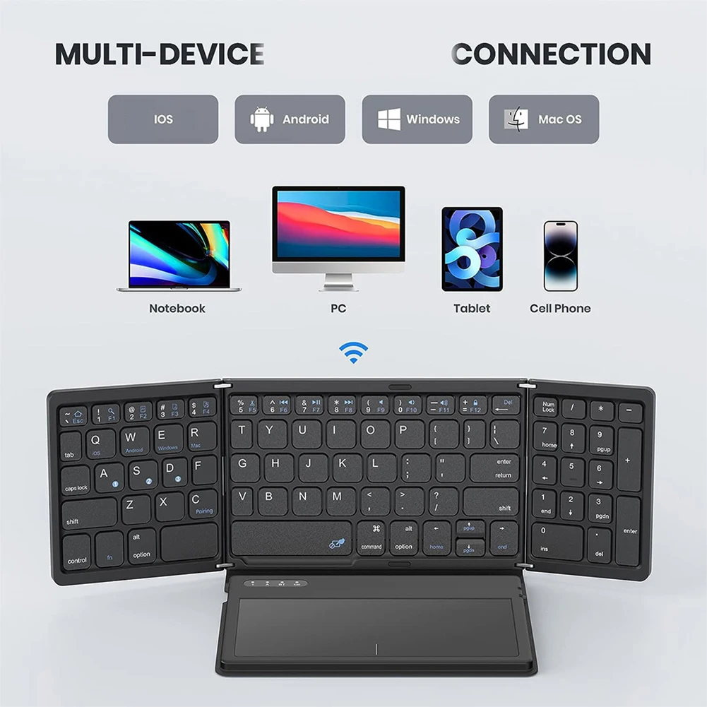 Foldable Wireless Bluetooth Keyboard with Large Touchpad Quadruple Folding Portable Travel Keyboard for Smartphone for Windows