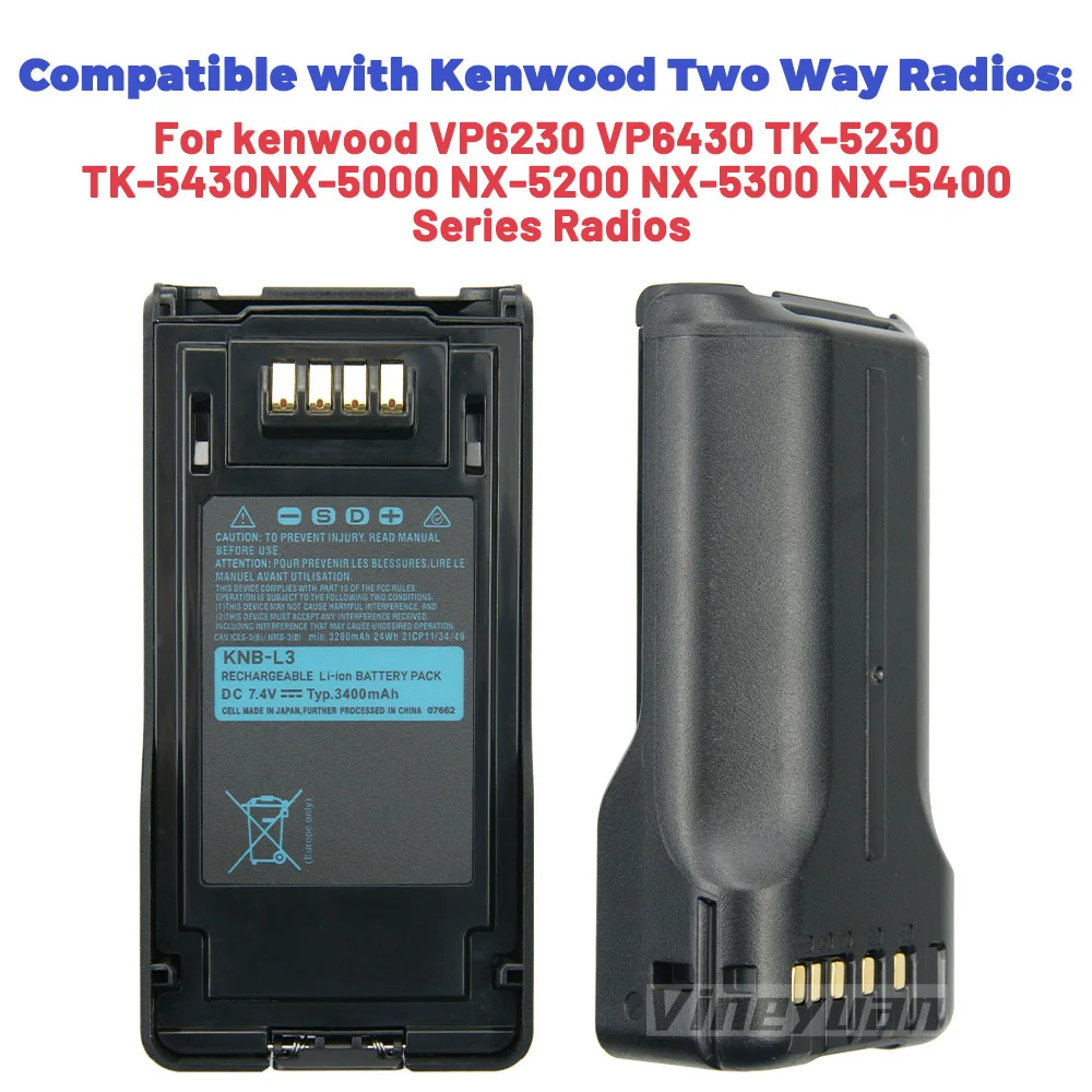 7.4 3400mAh KNB-L3 Replacement Li-ion Battery for Kenwood TK-5230 TK-5430 NX-5000 NX-5200 NX-5300 VP5000 VP6430 Walkie Talkies