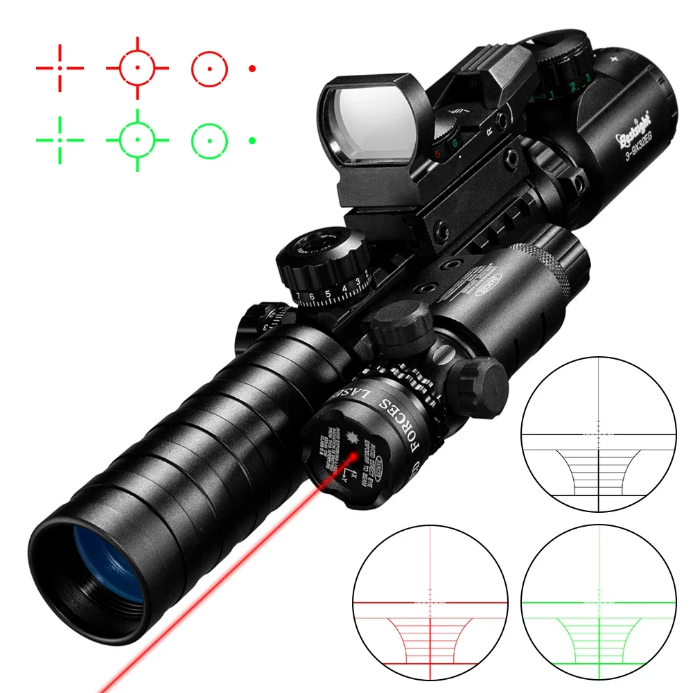 3-9X32 EG Scope 3-in-1 Combo Jachtkijker Rood Groen Verlicht met Holografische Reflex 4 Reticle Rood Groen Puntvizier Caza