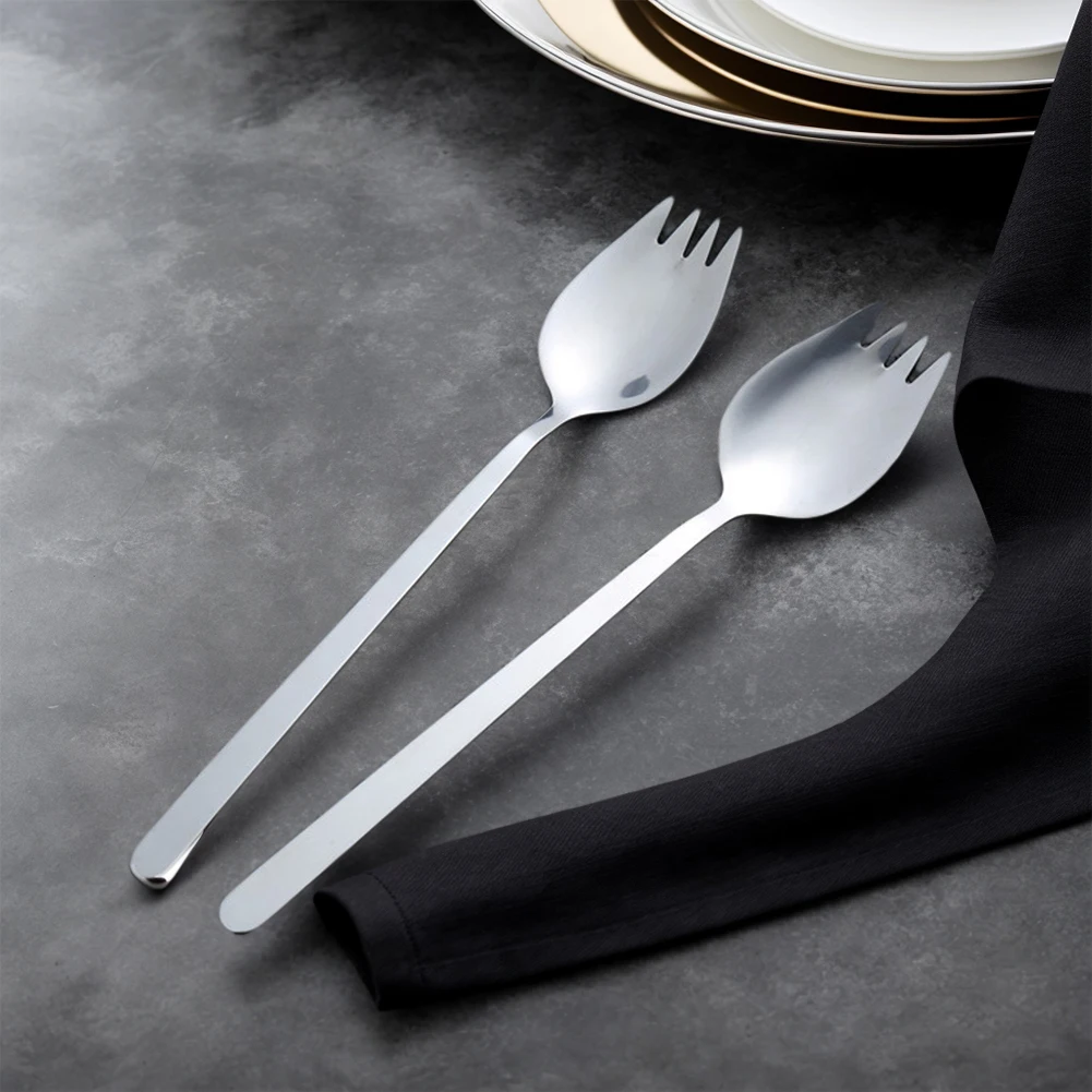5Pcs Spork Stainless Steel Spoon Fork Silverware Long Handle Flatware Utensil Set for Dessert Ice Cream Salad