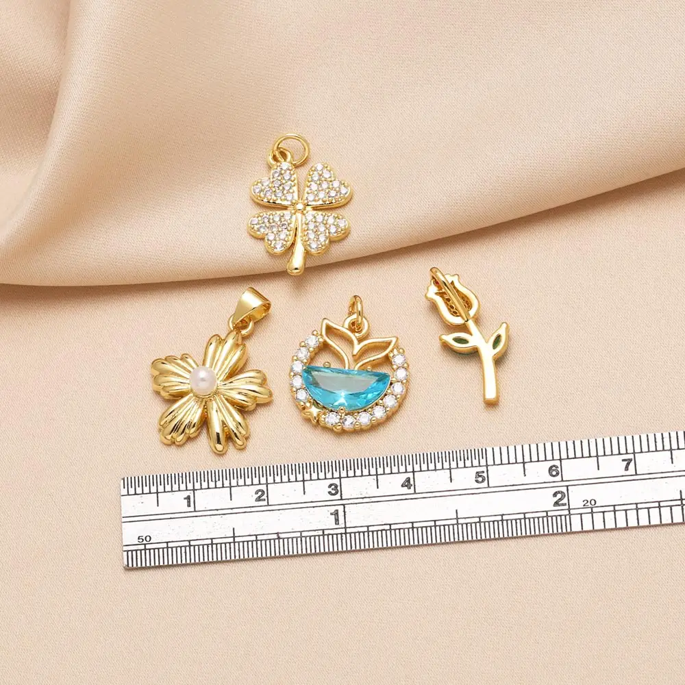 OCESRIO Blue Crystal Sea Whale Tail Pendant For Necklace Copper Gold Plated Rose Flower Leaves Jewelry Making Supplies Pdta856
