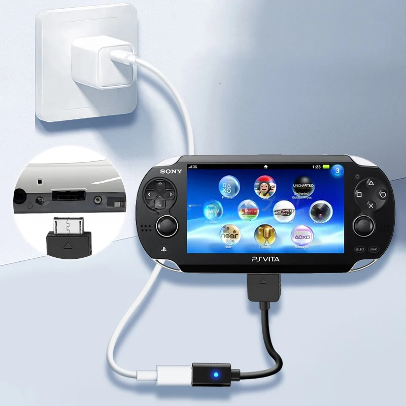 Cable USB C para Playstation Vita 1000, adaptador de carga con LED para consola PS Vita 1000, cable de alimentación 3