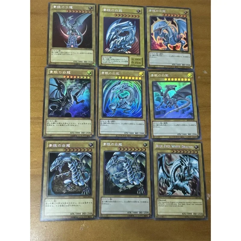 9pcs/set Yu Gi Oh Flashcards Dark Magician Girl Blue-Eyes White Dragon Refraction Anime Classics Game Collection Cards Toy