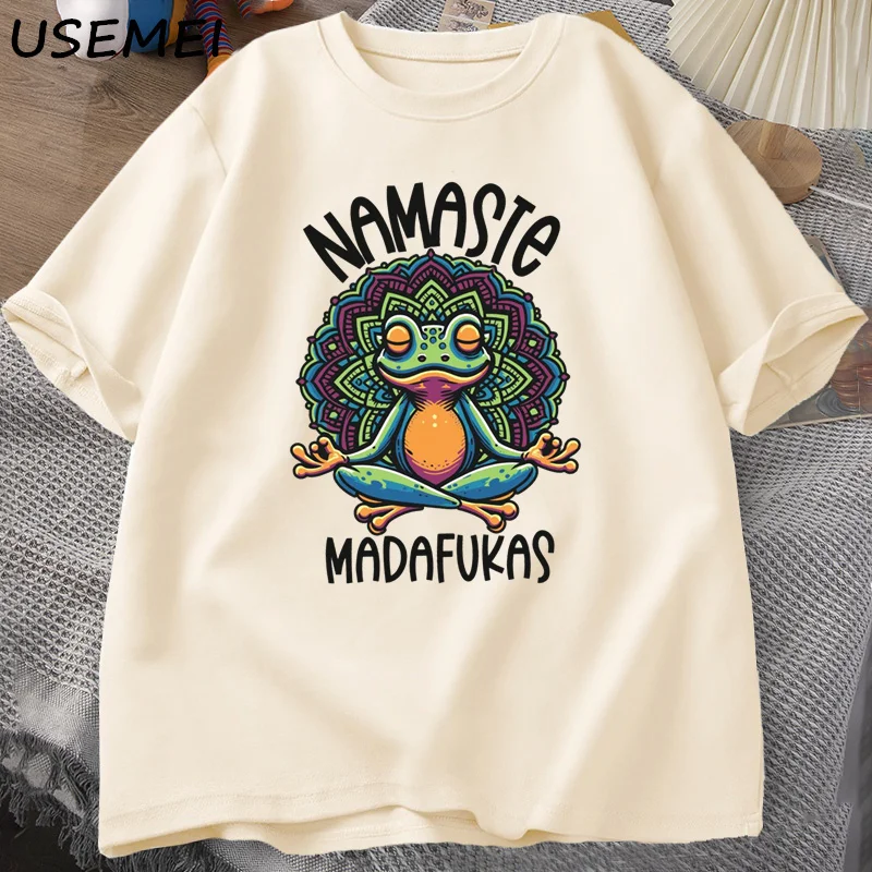 Funny Yoga T Shirt Frog Self Care T-Shirt Cotton Short Sleeve Positive Cottagecore Namaste Tee Men Women Mens Clothes Streetwear