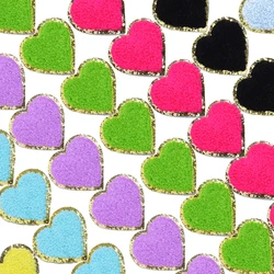 5pcs/lot Heart Shape Embroidered Patches Colorful Towel Embroidered Gold Edge Patch For DIY Clothing Bag Decoration Accessories