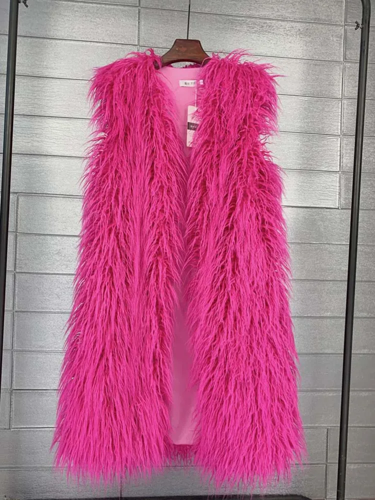 Zadorin High Street 100cm Winter lange flauschige Kunst schaf Pelz Weste Frauen koreanische Mode bunte ärmellose Kunst pelz Jacke rosa