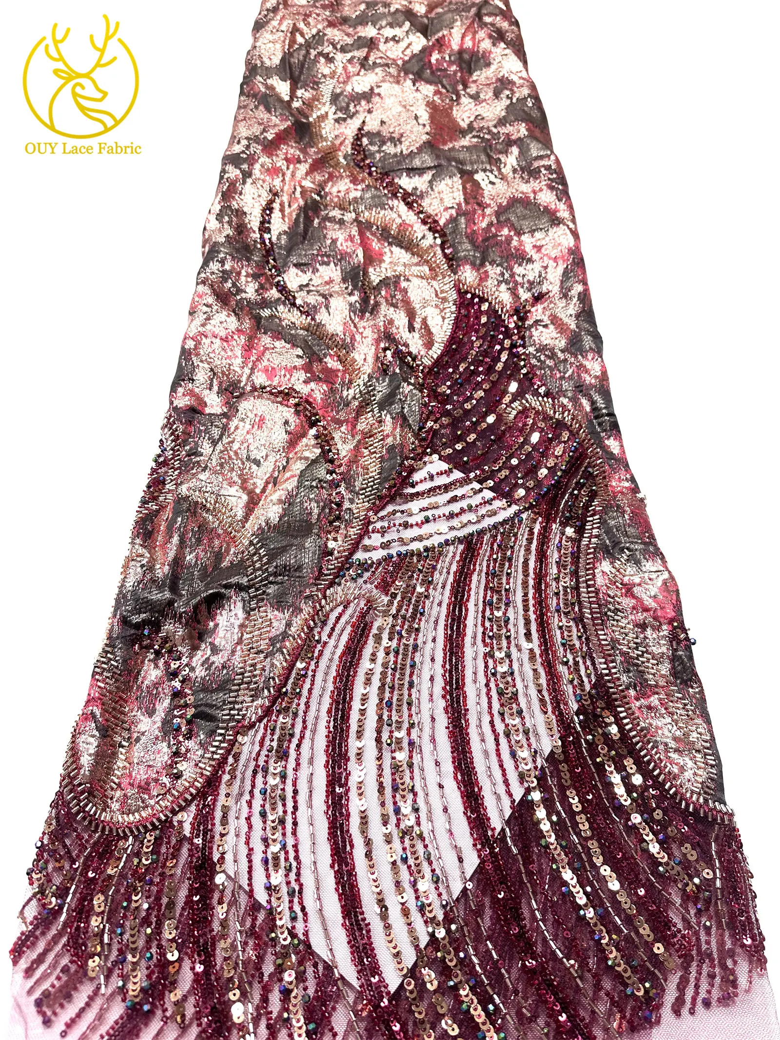 Lila luxuriöser afrikanischer schwere Perlen-Chiffon-Spitzenstoff 2026 Hochwertiger nigerianischer Pailletten-Spitzenstoff für Abendkleider 5 Yards – Detail 18