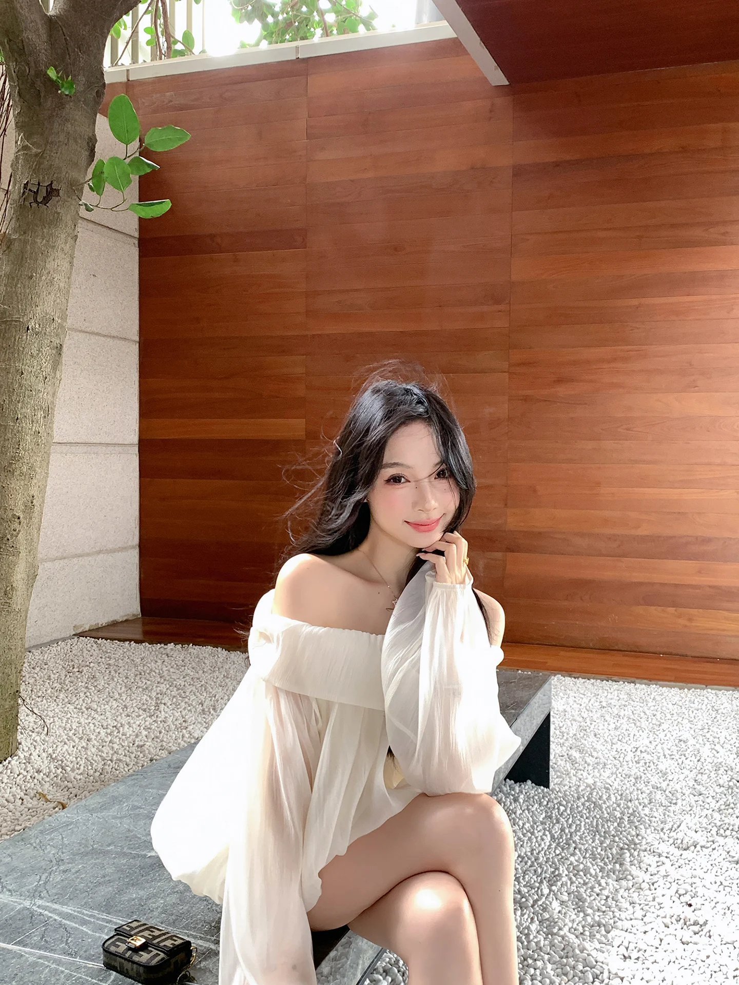 

White Pure Desire One Shoulder Long Sleeve Shirt Chiffon Spring Summer New Style Women's Small Shirt Sweet Style ZhouYeye