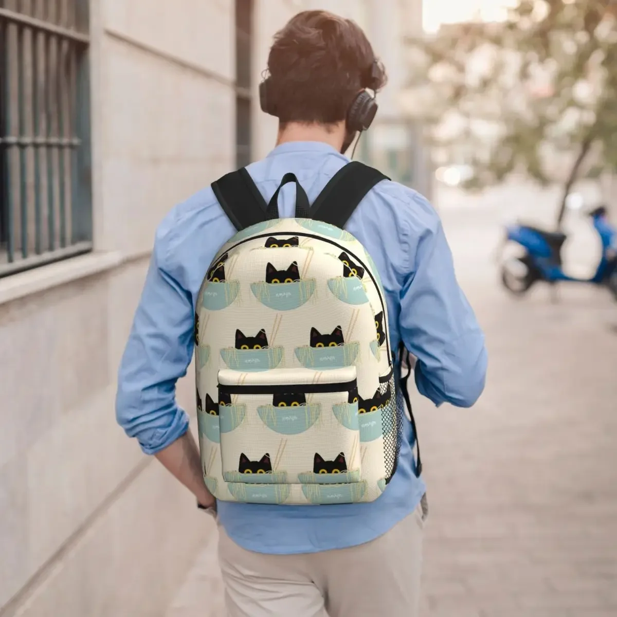 Japanese Cat Eating Ramen Student Backpack School Bag Hiking Travel Daypack for Boys Girls Bookbag Shoulder Bags