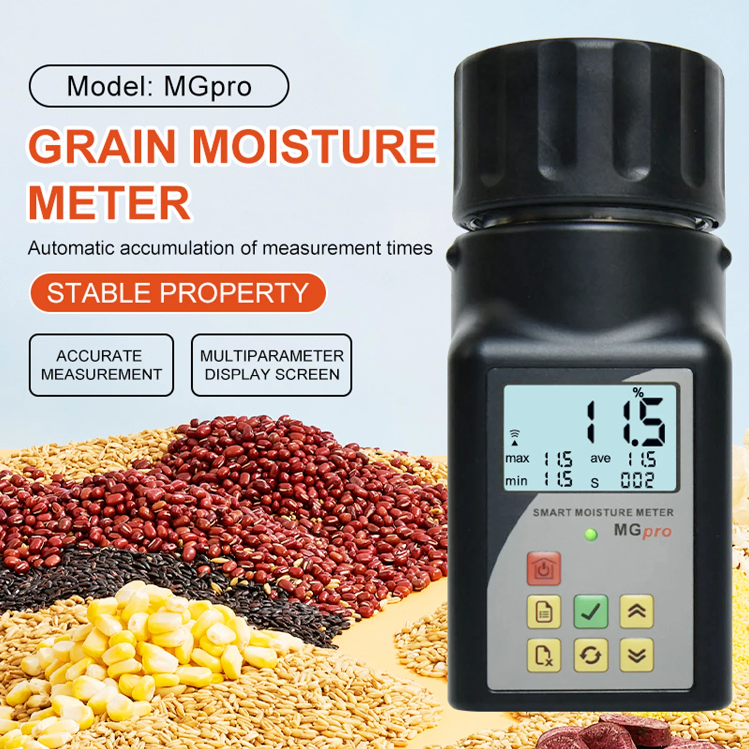 ZIBOO MGpro Intelligent Grain Moisture Meter,Self Calibration Function Supply English Export Cup Grain Moisture Meter