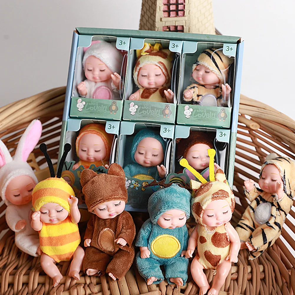 6pcs 11cm Simulation Rebirth Dolls Realistic Sleeping Baby Reborn Doll Kawaii Sleep Baby Series Toys Birthday Gifts for Toddlers