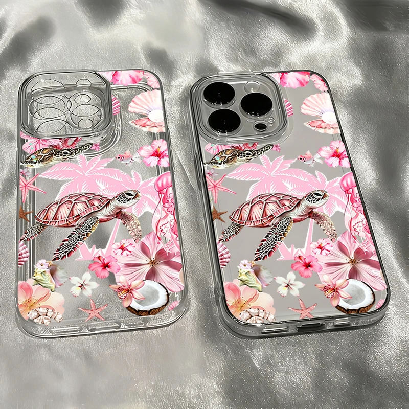 Rosa Schildkröten-Kirschblüten-Muster Transparente Handyhülle für iPhone 17 16 15 14 13 12 11 Pro Max XS XR X 7 8 Plus 17e Air Cover