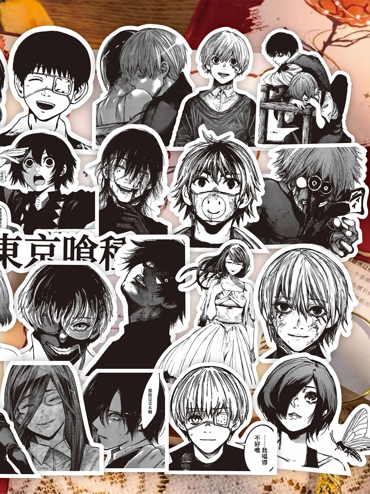 70 قطعة أسود أبيض طوكيو الغول Kaneki كين أنيمي ملصقات الديكور حقيبة سكرابوكينغ محمول القرطاسية مانغا طفل