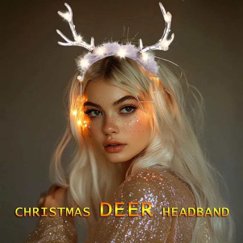 

Светящаяся прозрачная рождественская повязка для волос с перьями оленя, светящаяся рога, рождественский головной убор с лосем, повязки на голову с оленями, праздничные женские повязки
