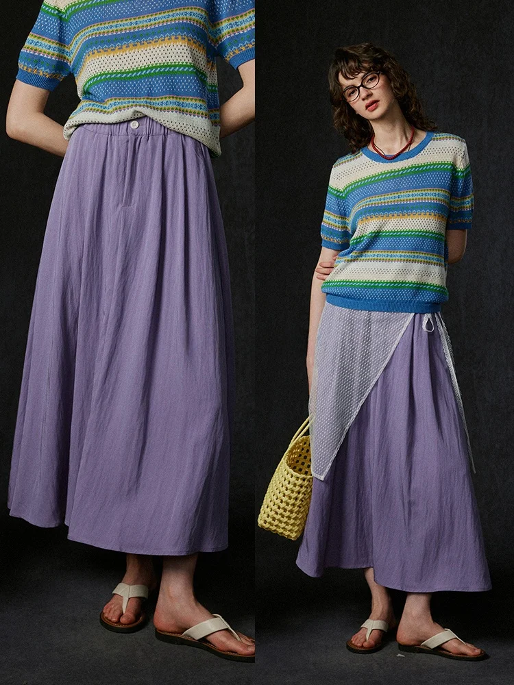 

LITLECOT Violet Button Straight A-Line Midi Skirt for Women Commute Vintage Slimming High Waist Color Summer New Arrival